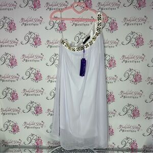 Ever pretty dress one shoulder bling jewel accents white gold shiny sexy dress